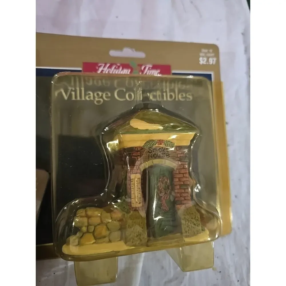 Vtg Holiday Time Christmas Village Accessory Mail Train Station Deer Smoke House